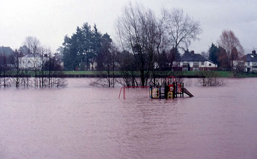 The playing field next to the River Usk, 02.02.02.  Estimated depth of water: 5 feet
